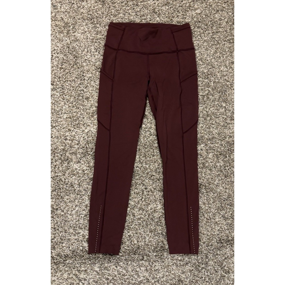 Lululemon Fast + Free High Rise Cropped Leggings Pockets Maroon Women’s 6